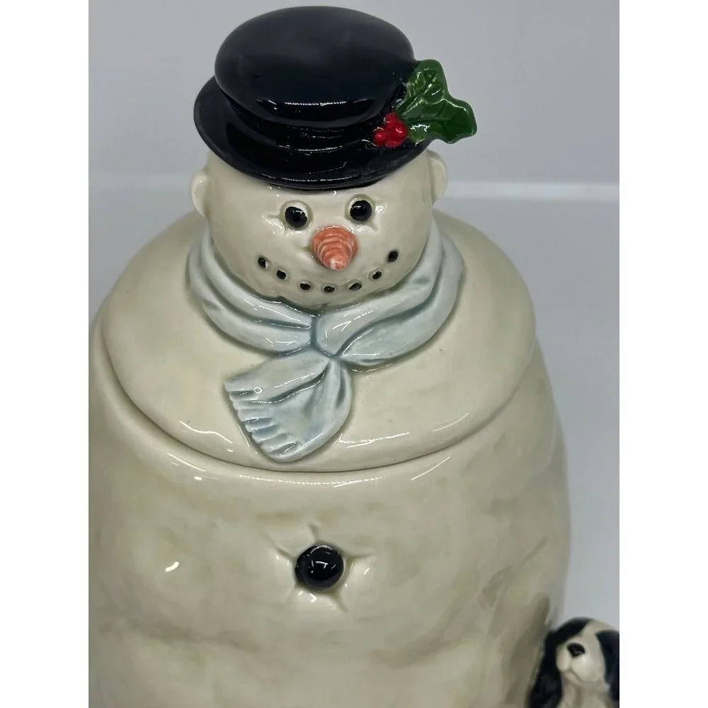 VTG OMC Otagiri Snowman Cookie Jar w/ Dog 6